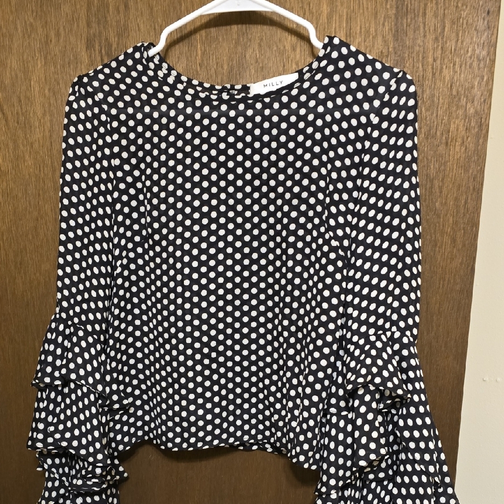 Milly Black and White Polka Dot Blouse